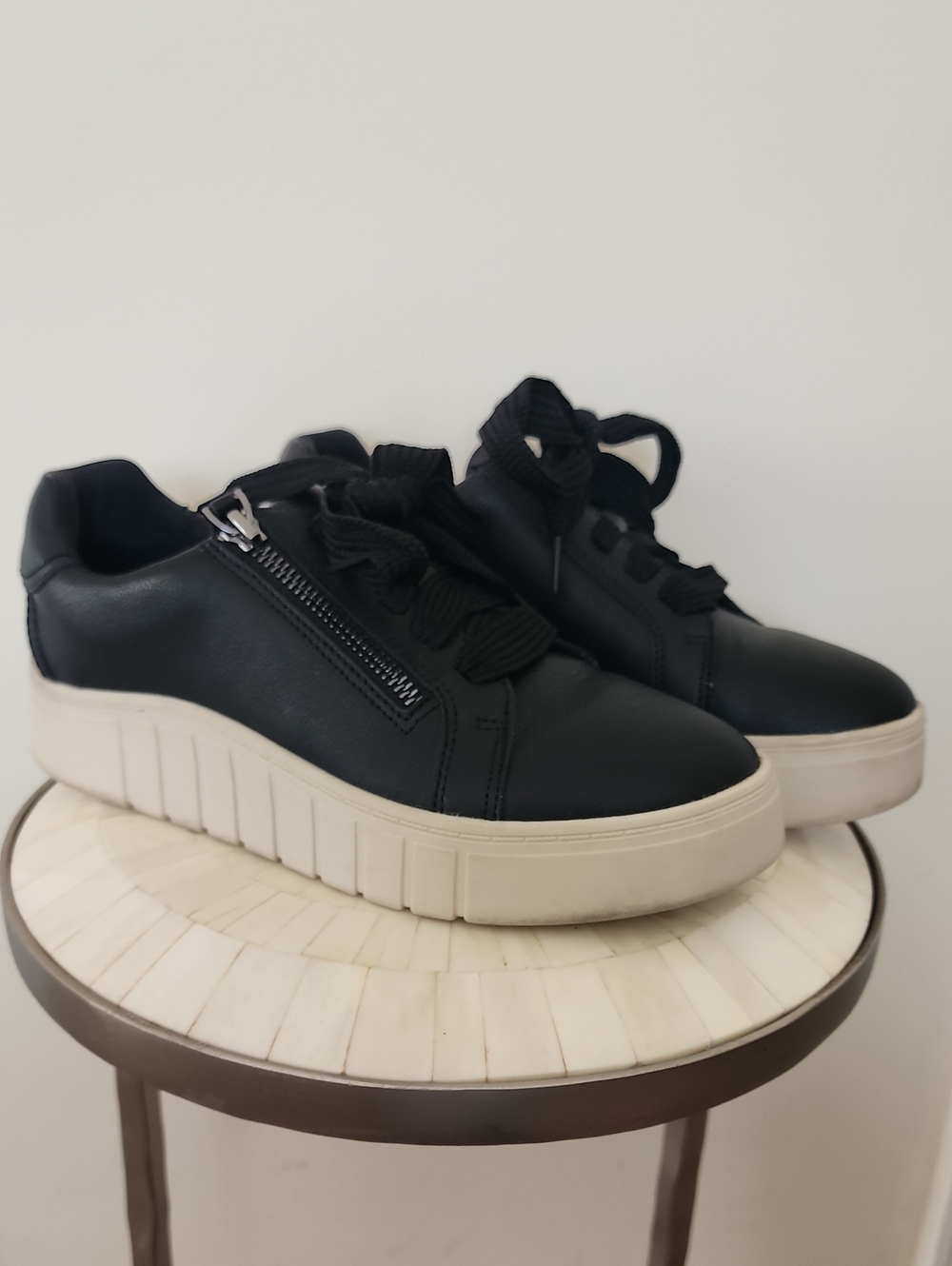 Clarks Black Leather Platform Sneakers with Cream Sole